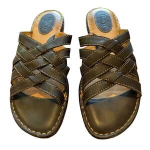Born leather wedge heels sandals Womens US 10 / 42 dark brown slides comfort